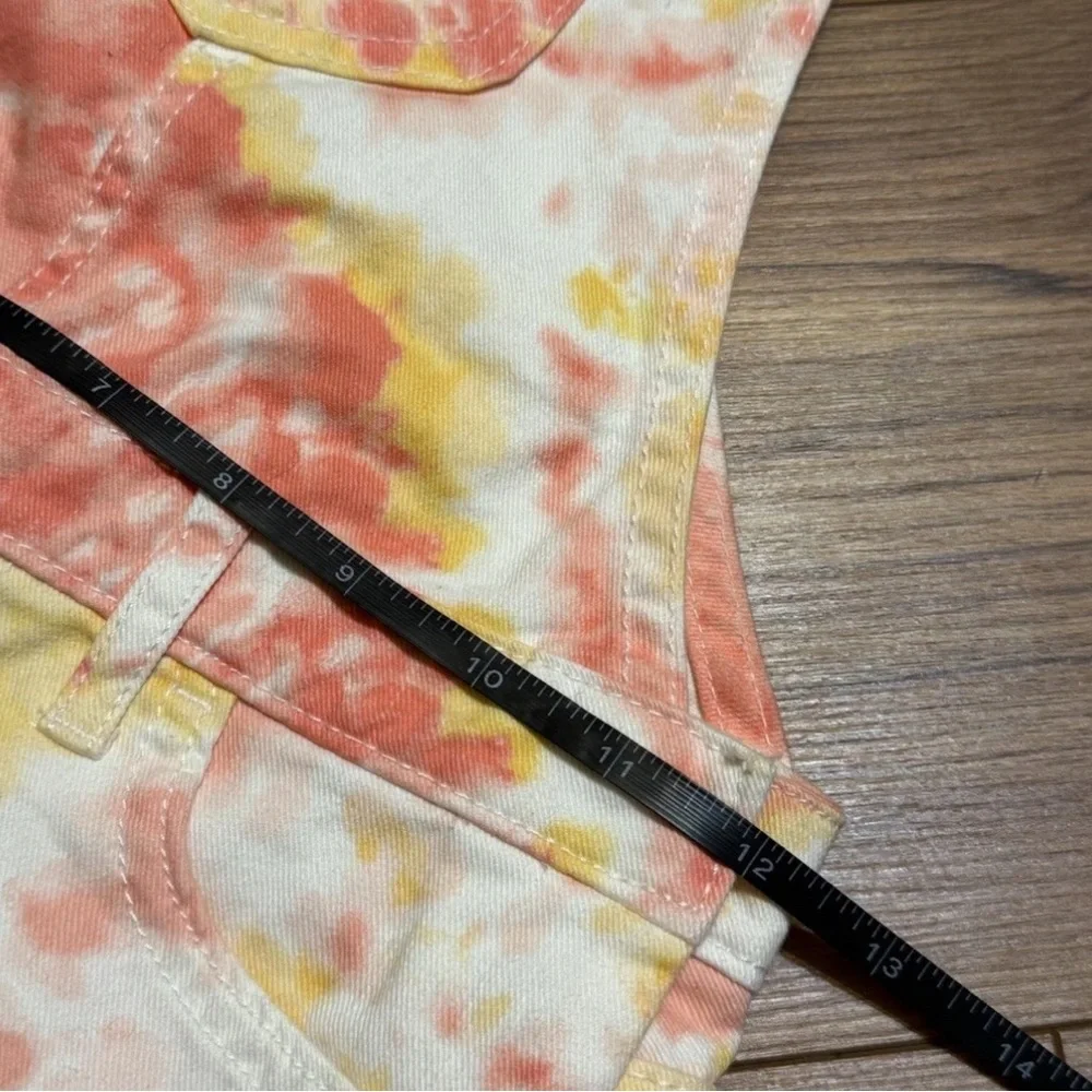The Children's Place Girls Tie Dye Overall Shorts Size 5 Orange Pink White Denim